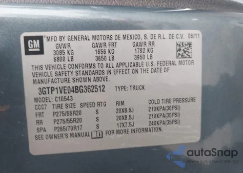 2011 GMC Sierra 1500 Sle from USA, damaged, VIN 3GTP1VE04BG362512
